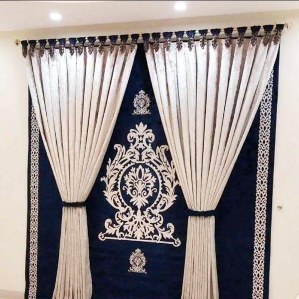 Blind Curtains Velvet Fabric Laser Cut Art – Dark Blue Off White – @ Per Sqr Ft
