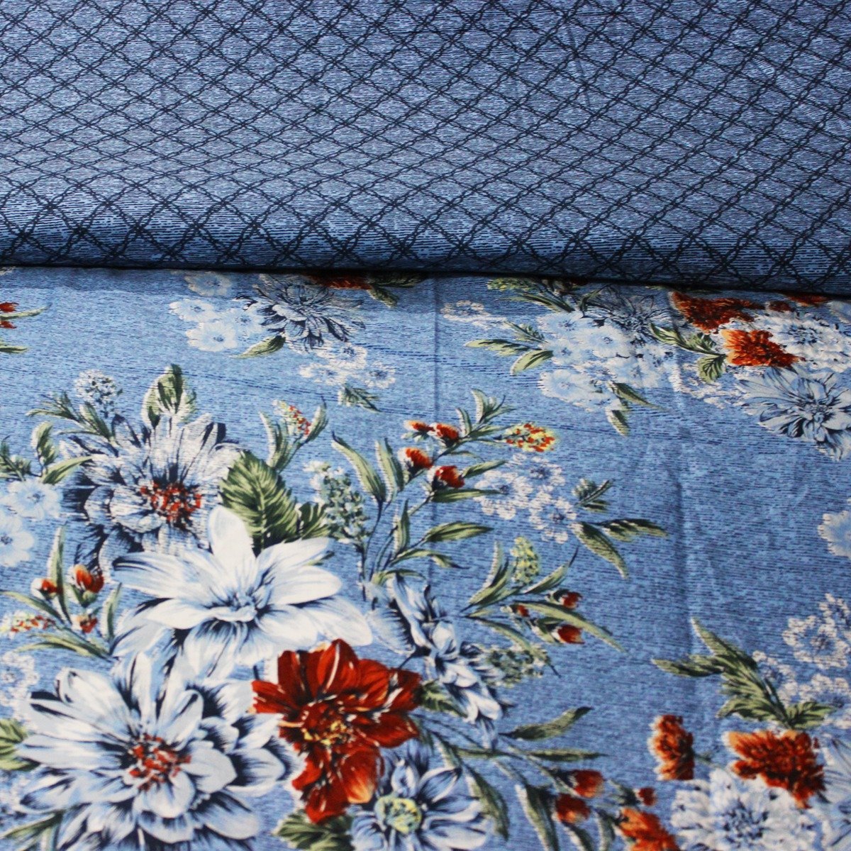 Cotton satin Bedsheet (Blue Floral)