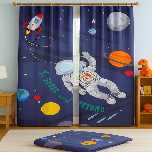 Astronaut & Space Shuttle Kids Room Curtains - 1 Curtain (Not included 2 Curtains)