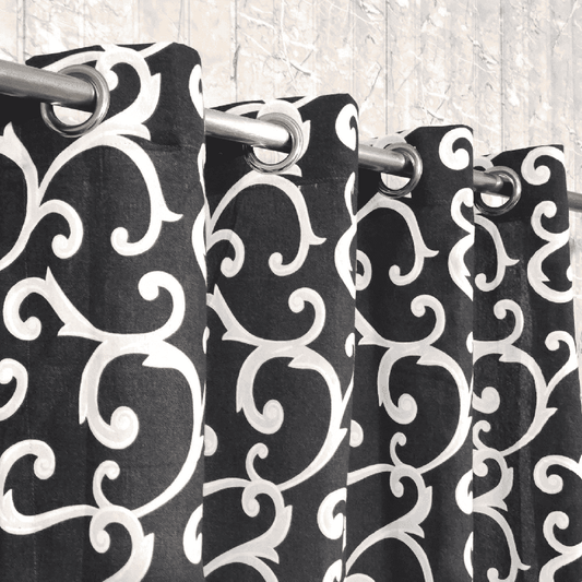 Duck Cotton Curtain - Black Motif