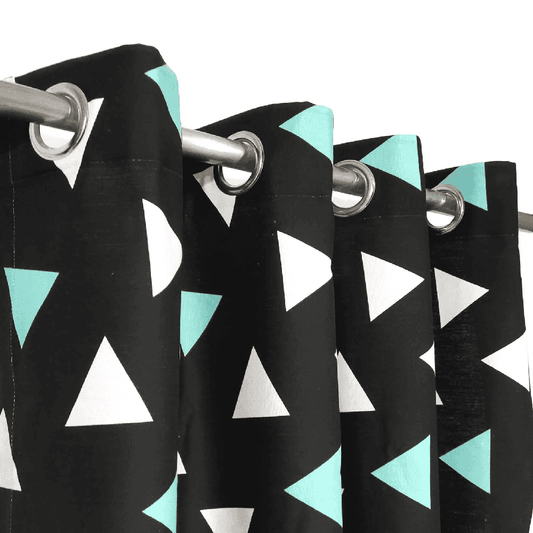 Duck Cotton Curtain - Black with Triangles