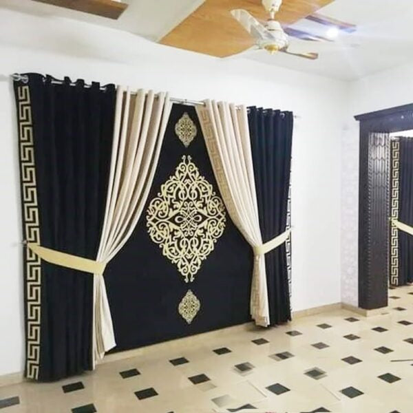 Blind Curtains Velvet Fabric Laser Cut Art – Black Off White Versace – @ Per Sqr Ft