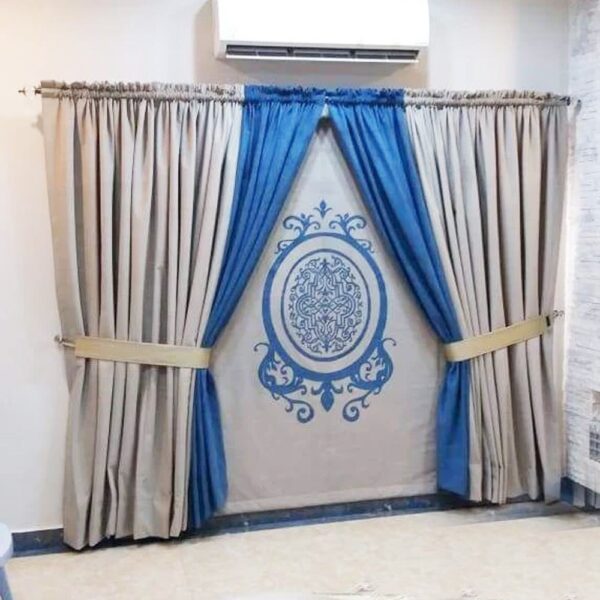 Blind Curtains Velvet Fabric Laser Cut Art – Blue & Off White – @ Per Sqr Ft