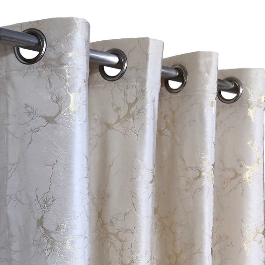 Golden Textured Velvet Curtain & Drapes - Off White