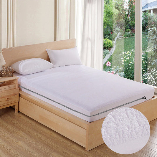 Zipper Water Proof Mattress Protector Terry Cotton Anti Mites & Bugs White